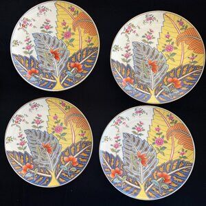 Set of 4 Vintage Imari Style Porcelain Tobacco Leaf Pattern Plates – 7.5”